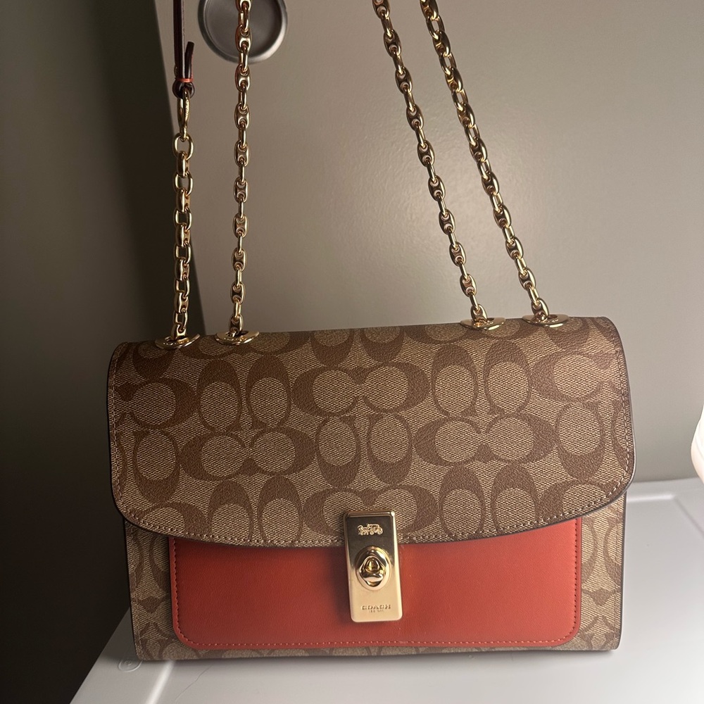 Coach Signature Canvas & Leather Lane Shoulder Bag with Chain Strap